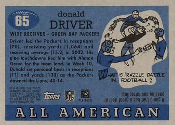 2003 Topps All American - Foil #65 Donald Driver Back