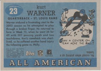 2003 Topps All American - Foil Gold #23 Kurt Warner Back