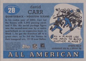 2003 Topps All American - Foil Gold #28 David Carr Back