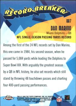 2003 Topps Chrome - Record Breakers #RB7 Dan Marino Back
