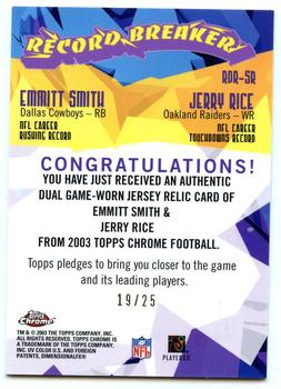 2003 Topps Chrome - Record Breakers Jerseys Duals #RDR-SR Emmitt Smith / Jerry Rice Back