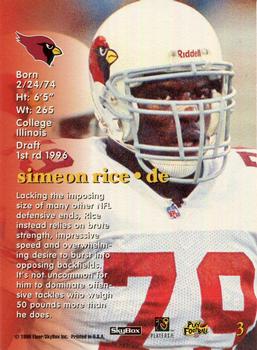 1996 SkyBox Impact Rookies #3 Simeon Rice Back