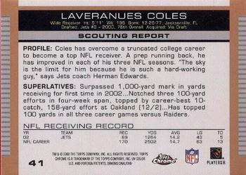 2003 Topps Draft Picks & Prospects - Chrome #41 Laveranues Coles Back
