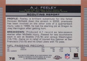 2003 Topps Draft Picks & Prospects - Chrome #72 A.J. Feeley Back