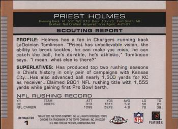 2003 Topps Draft Picks & Prospects - Chrome Gold Refractors #1 Priest Holmes Back