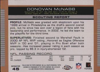 2003 Topps Draft Picks & Prospects - Chrome Gold Refractors #45 Donovan McNabb Back