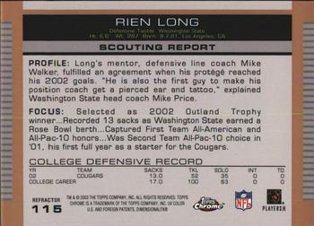 2003 Topps Draft Picks & Prospects - Chrome Gold Refractors #115 Rien Long Back