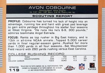 2003 Topps Draft Picks & Prospects - Chrome Gold Refractors #119 Avon Cobourne Back