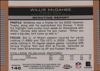 2003 Topps Draft Picks & Prospects - Chrome Gold Refractors #140 Willis McGahee Back