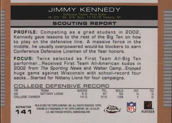 2003 Topps Draft Picks & Prospects - Chrome Gold Refractors #141 Jimmy Kennedy Back