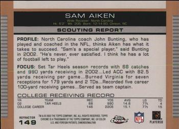 2003 Topps Draft Picks & Prospects - Chrome Gold Refractors #149 Sam Aiken Back
