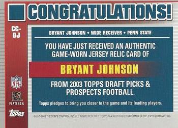 2003 Topps Draft Picks & Prospects - Collegiate Cuts #CC-BJ Bryant Johnson Back
