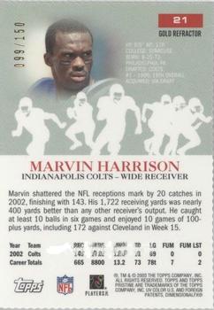 2003 Topps Pristine - Gold Refractors #21 Marvin Harrison Back