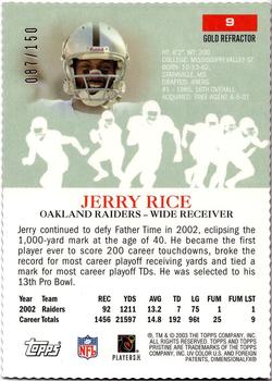 2003 Topps Pristine - Gold Refractors #9 Jerry Rice Back