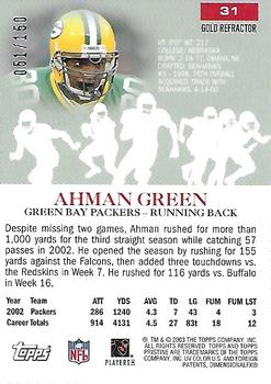 2003 Topps Pristine - Gold Refractors #31 Ahman Green Back