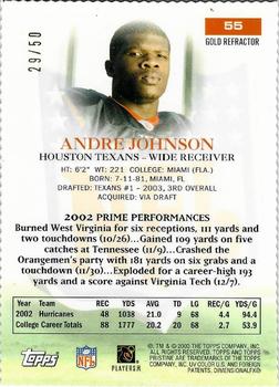 2003 Topps Pristine - Gold Refractors #55 Andre Johnson Back