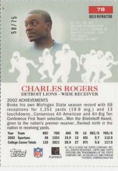 2003 Topps Pristine - Gold Refractors #78 Charles Rogers Back
