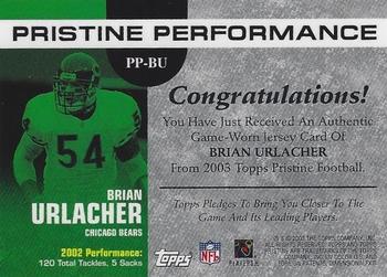 2003 Topps Pristine - Performance #PP-BU Brian Urlacher Back