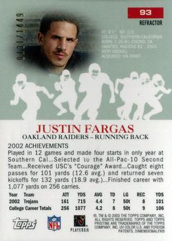 2003 Topps Pristine - Refractors #93 Justin Fargas Back
