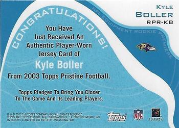 2003 Topps Pristine - Rookie Premiere Jerseys #RPR-KB Kyle Boller Back