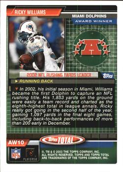 2003 Topps Total - Award Winners #AW10 Ricky Williams Back