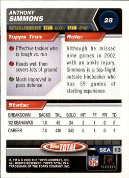 2003 Topps Total - Silver #28 Anthony Simmons Back