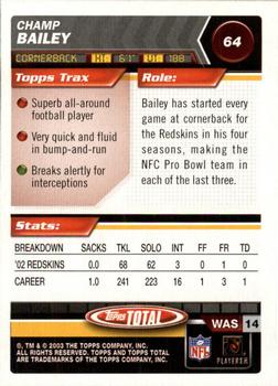 2003 Topps Total - Silver #64 Champ Bailey Back