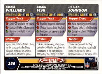 2003 Topps Total - Silver #356 Jamal Williams / Jason Fisk / Raylee Johnson Back