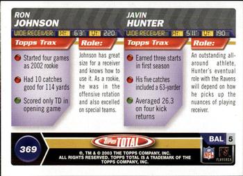 2003 Topps Total - Silver #369 Javin Hunter / Ron Johnson Back