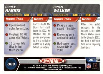 2003 Topps Total - Silver #389 Brian Walker / Corey Harris Back