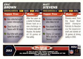 2003 Topps Total - Silver #393 Eric Brown / Matt Stevens Back