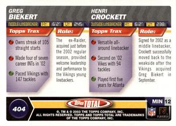 2003 Topps Total - Silver #404 Greg Biekert / Henri Crockett Back