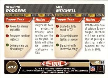 2003 Topps Total - Silver #412 Mel Mitchell / Derrick Rodgers Back