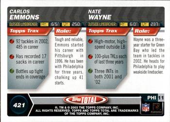 2003 Topps Total - Silver #421 Carlos Emmons / Nate Wayne Back