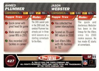 2003 Topps Total - Silver #427 Ahmed Plummer / Jason Webster Back