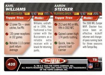 2003 Topps Total - Silver #435 Aaron Stecker / Karl Williams Back