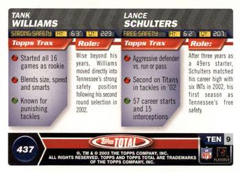 2003 Topps Total - Silver #437 Lance Schulters / Tank Williams Back