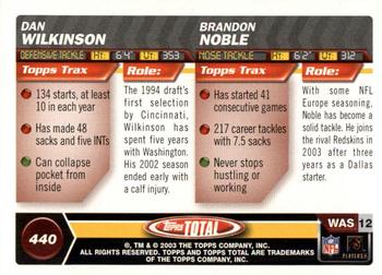 2003 Topps Total - Silver #440 Brandon Noble / Dan Wilkinson Back