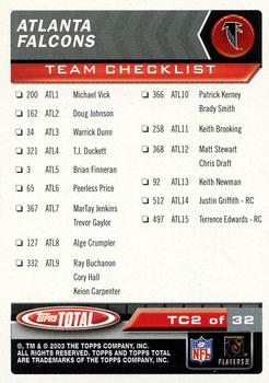 2003 Topps Total - Team Checklists #TC2 Michael Vick Back