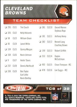 2003 Topps Total - Team Checklists #TC8 Tim Couch Back