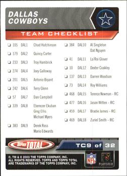 2003 Topps Total - Team Checklists #TC9 Chad Hutchinson Back