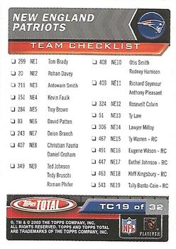 2003 Topps Total - Team Checklists #TC19 Tom Brady Back