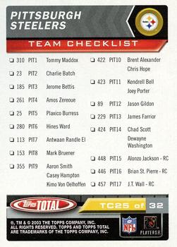 2003 Topps Total - Team Checklists #TC25 Hines Ward Back