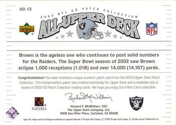 2003 UD Patch Collection - All Upper Deck Patches #UD-13 Tim Brown Back