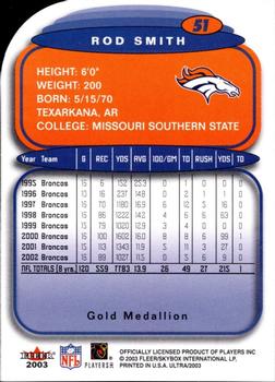 2003 Ultra - Gold Medallion #51 Rod Smith Back