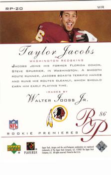 2003 Upper Deck - Rookie Premieres #RP-20 Taylor Jacobs Back