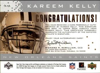 2003 Upper Deck Finite - Autographs #FA-KA Kareem Kelly Back