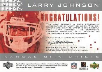 2003 Upper Deck Finite - Autographs #FA-LJ Larry Johnson Back