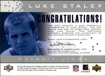 2003 Upper Deck Finite - Autographs #FA-LS Luke Staley Back