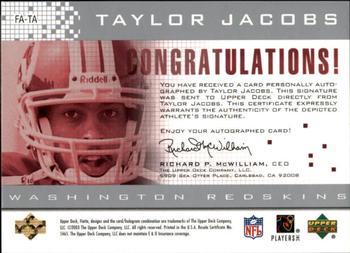 2003 Upper Deck Finite - Autographs #FA-TA Taylor Jacobs Back
